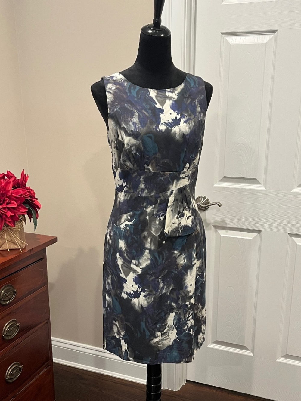 Antonio Melani Navy/Black Abstract Print Sleeveless Fitted Sheath Dress 6